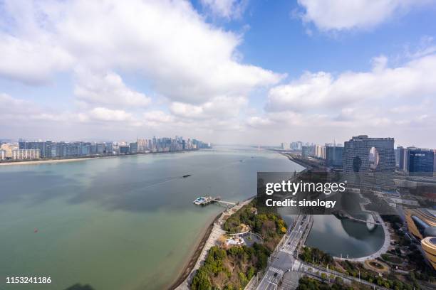 panoramic city skyline in hangzhou china - hangzhou stock pictures, royalty-free photos & images