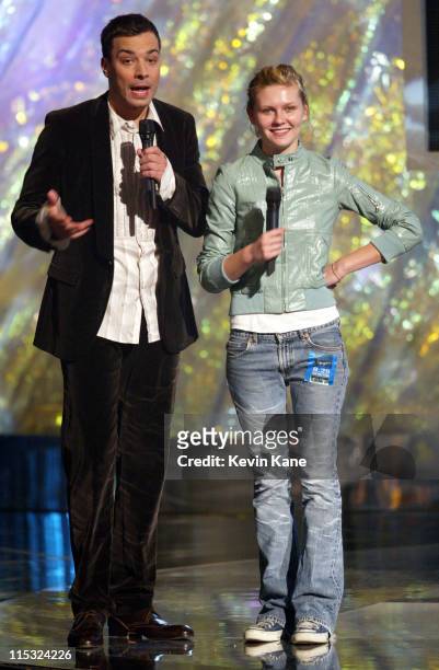 Host Jimmy Fallon and Kirsten Dunst during 2002 MTV Video Music Awards - Dress Rehearsal at Radio City Music Hall in New York City, New York, United...
