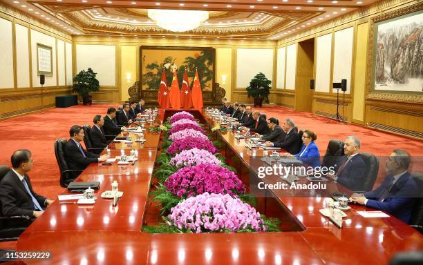 President of Turkey, Recep Tayyip Erdogan and Chinese President Xi Jinping hold an inter-delegation meeting in Beijing, China on July 02, 2019....