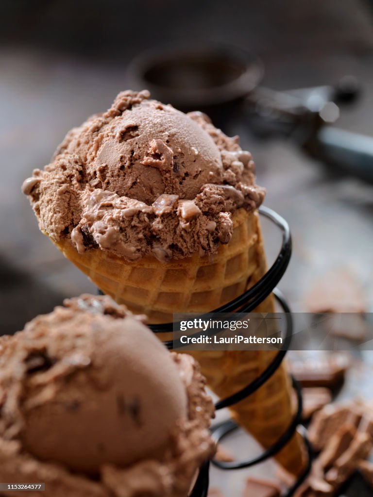 Double Chocolate Chunk Ice Cream in a Waffle Cone