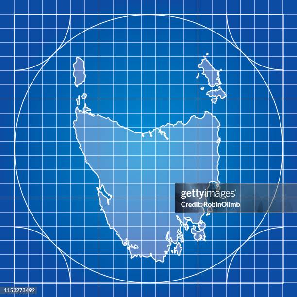 blueprint tasmania map - hobart stock illustrations
