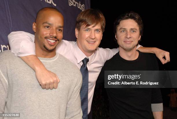 Donald Faison, Bill Lawrence and Zach Braff during Esquire House and Johnnie Walker Blue Host "Scrubs" Season Six Celebration - Red Carpet at Esquire...