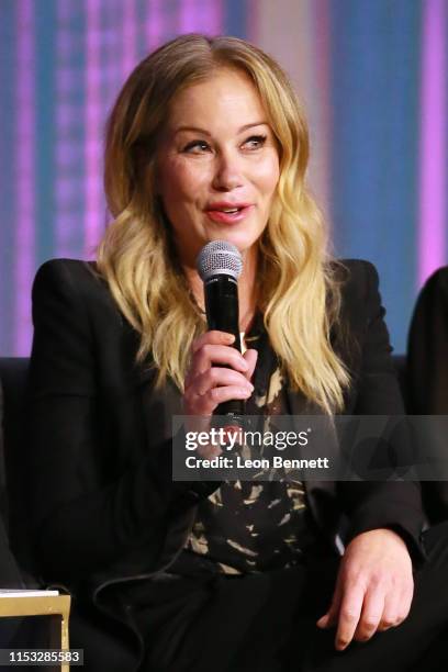 Christina Applegate speaks during panel discussion at FYC Netflix Event Rebels And Rule Breakers at Netflix FYSEE at Raleigh Studios on June 02, 2019...