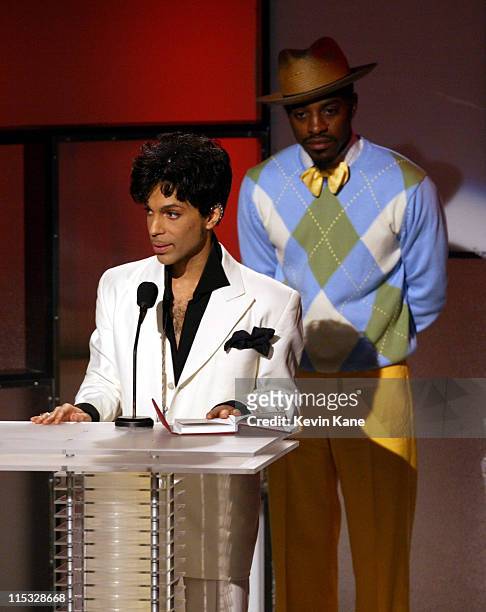 Inductee Prince and Andre 3000 of OutKast during The 19th Annual Rock and Roll Hall of Fame Induction Ceremony - Show at Waldorf Astoria in New York...