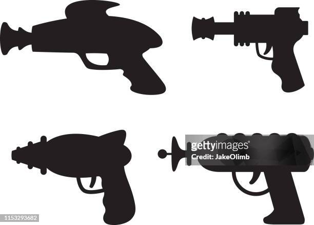 ilustrações de stock, clip art, desenhos animados e ícones de ray gun silhouettes - arma de brinquedo