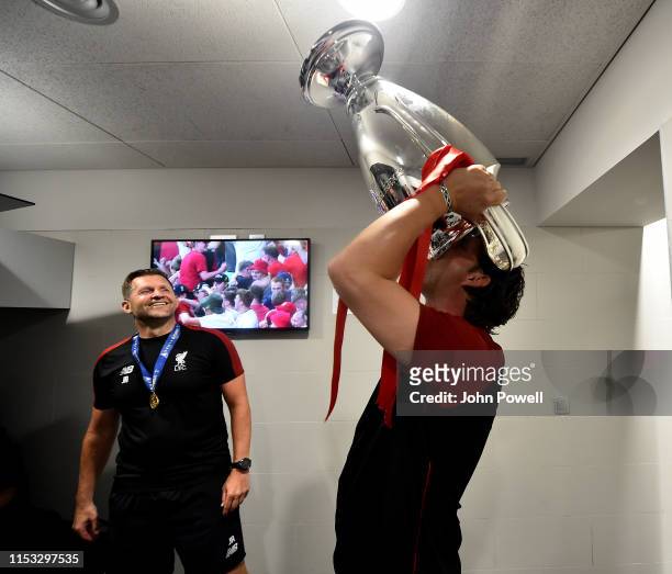 Peter Krawietz assistant manager of Liverpool with UEFA Champions League trophy at the end of the UEFA Champions League Final between Tottenham...