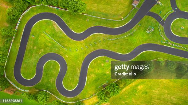 abandoned go-cart track - aerial view - circuito stock pictures, royalty-free photos & images