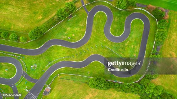 abandoned go-cart track - aerial view - motor racing track aerial stock pictures, royalty-free photos & images