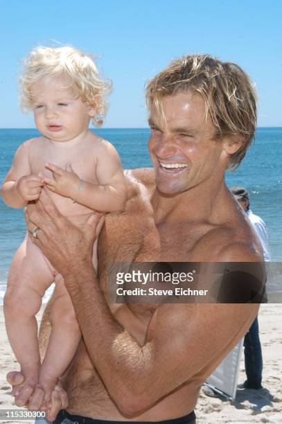 Laird Hamilton and his daughter Reese during Theory Hosts the "Riding Giants" Premiere - Beach Party at Alex von Furstenberg's House in Southampton,...