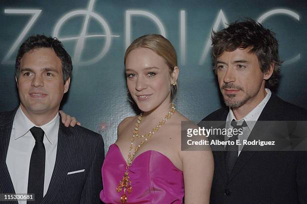 Mark Ruffalo, Chloe Sovigny and Robert Downey Jr. During "Zodiac" Los Angeles Premiere - Arrivals at Paramount Studios in Hollywood, California,...