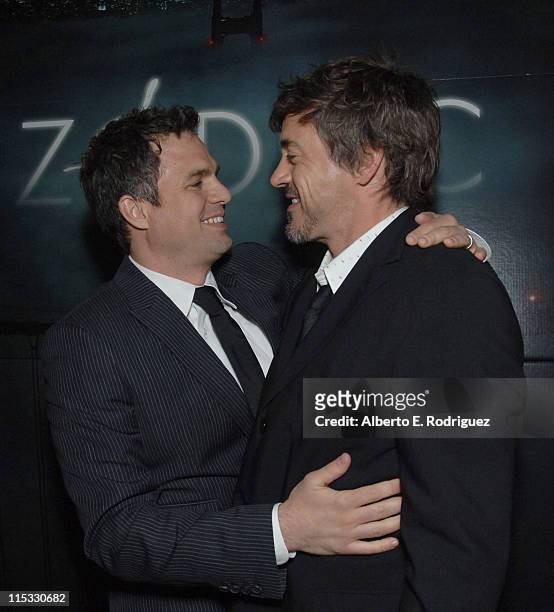 Mark Ruffalo and Robert Downey Jr. During "Zodiac" Los Angeles Premiere - Arrivals at Paramount Studios in Hollywood, California, United States.