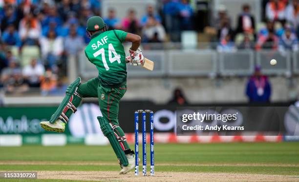 Mohammad Saifuddin of Bangladesh batting during the Group Stage match of the ICC Cricket World Cup 2019 between Bangladesh and India at Edgbaston on...