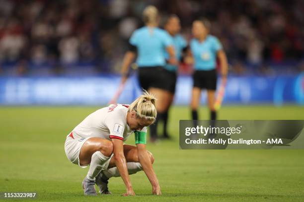 Dejected Steph Houghton of England during the 2019 FIFA Women's World Cup France Semi Final match between England and United States of America at...