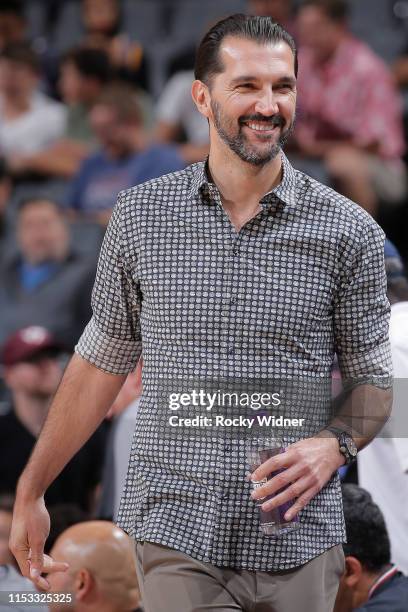 Peja Stojakovic and Sacramento Kings owner, attend a game between the Sacramento Kings and Golden State Warriors on July 1, 2019 at the Golden 1...