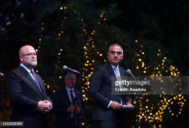 Turkish Culture and Tourism Minister Mehmet Nuri Ersoy makes a speech as he attends a reception that held by Charge dAffaires at the U.S. Embassy in...