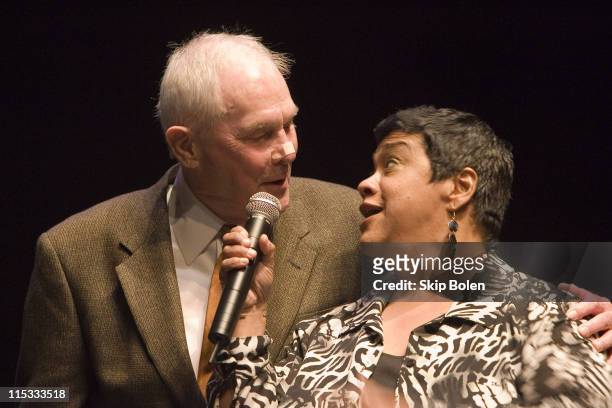 Harry Connick, Sr. And Leah Chase sing a duet. During JazzFest Commemorative Souvenir Envelope Ceremony Honoring Harry Connick Jr - April 26, 2007 at...