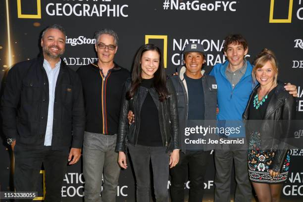 Evan Hayes, Marco Beltrami, Elizabeth Chai Vasarhelyi, Jimmy Chin, Alex Honnold and Sanni McCandless attend National Geographic’s Contenders...