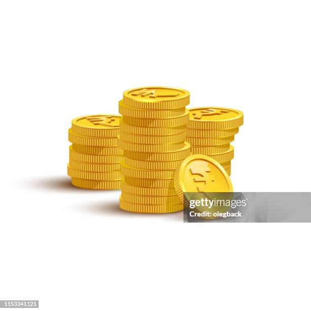 gold coins with rupee sign flat vector illustration - indian market stock illustrations