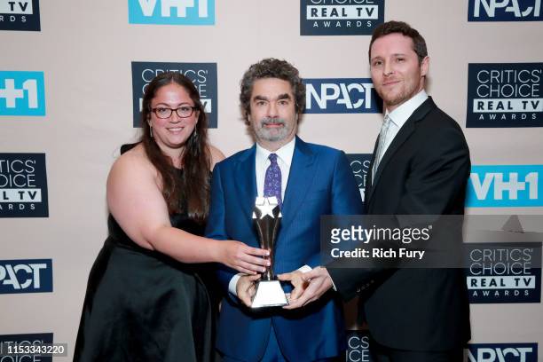 Sara Enright, Joe Berlinger, and Sam Broadwin, winners of the Best Crime/Justice Show award for 'Conversations with a Killer: The Ted Bundy Tapes,'...