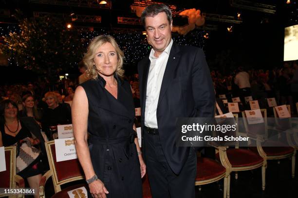 Iris Ostermaier and Markus Soeder, Prime Minister of Bavaria during the Bavaria Film Reception "One Hundred Years in Motion" on the occasion of the...