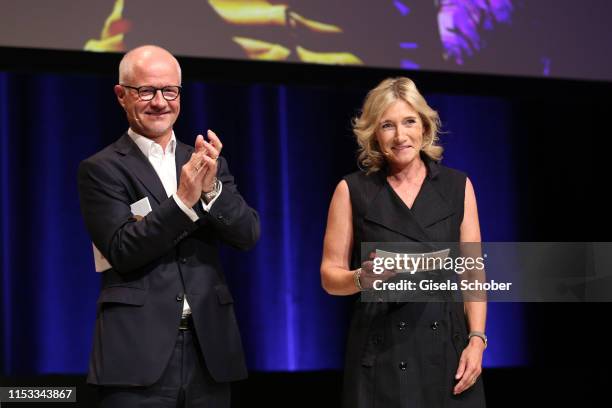 Christian Franckenstein, CEO Bavaria Film and Iris Ostermaier, CFO Bavaria Film attend the Bavaria Film Reception "One Hundred Years in Motion" on...