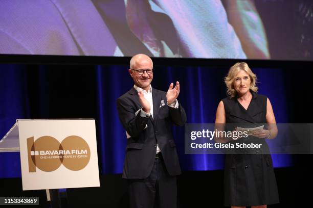 Christian Franckenstein, CEO Bavaria Film and Iris Ostermaier, CFO Bavaria Film attend the Bavaria Film Reception "One Hundred Years in Motion" on...