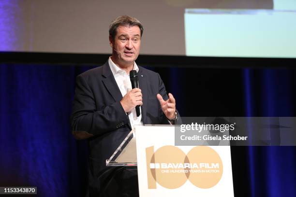 Markus Soeder, Prime Minister of Bavaria during the Bavaria Film Reception "One Hundred Years in Motion" on the occasion of the 100th anniversary of...