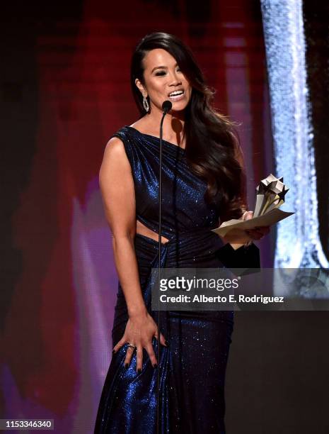 Dr. Sandra Lee aka Dr. Pimple Popper accepts Female Star of the Year award onstage during the Critics' Choice Real TV Awards at The Beverly Hilton...