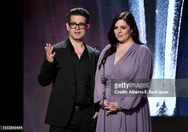 Jack Osbourne and Katrina Weidman speak onstage during the Critics' Choice Real TV Awards at The Beverly Hilton Hotel on June 02, 2019 in Beverly...