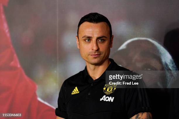 Manchester United Club legends Dimitar Berbatov attends a press conference during Manchester United Creates New Online & Offline Experiences To...