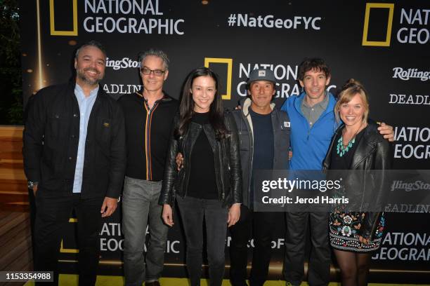 Evan Hayes, Marco Beltrami, Chai Vasarhelyi, Jimmy Chin, Alex Honnold and Sanni McCandless attend National Geographic's Contenders Showcase at The...