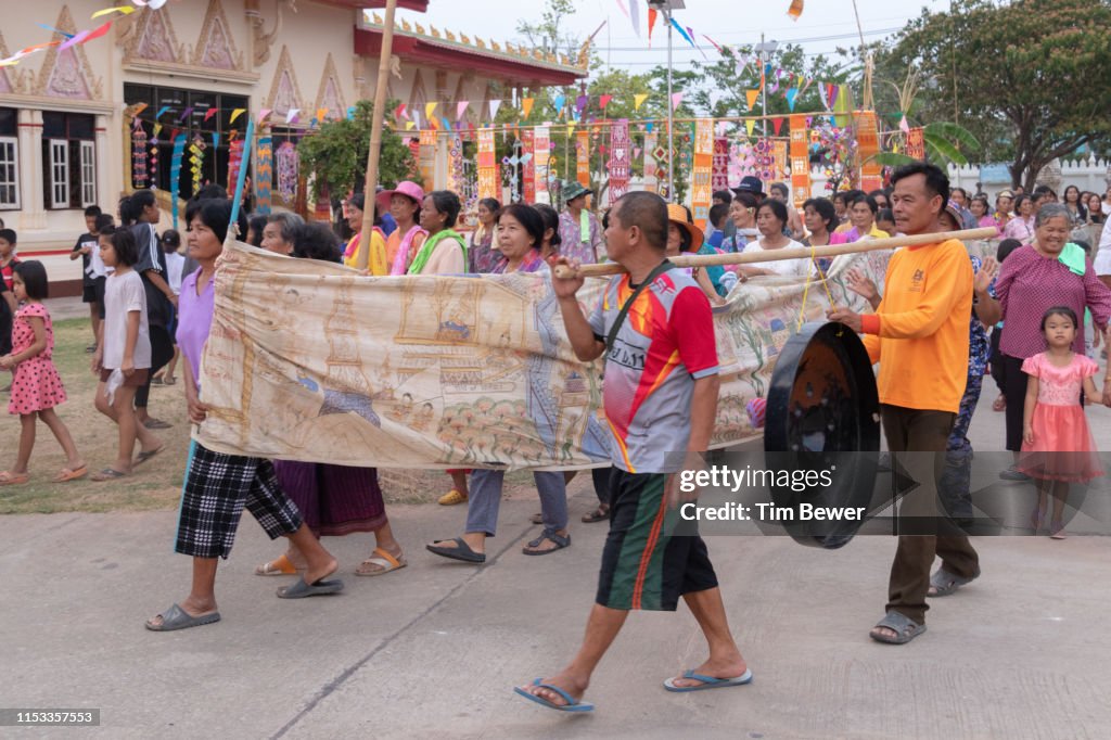 Parade around wihan for Boon Pha Wet festival.