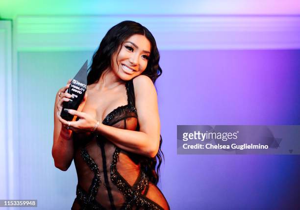 Honoree Nikita Dragun is seen onstage at the closing night gala and Visibility Awards during Revry's 4th Annual QueerX Festival at The London West...
