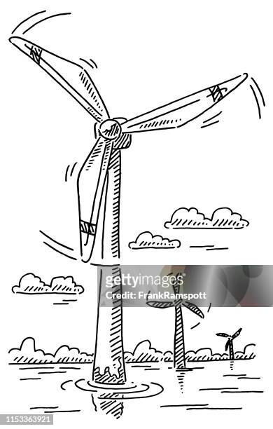 海上風力發電機組替代能源 - 風力 幅插畫檔、美工圖案、卡通及圖標