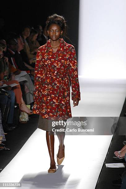 Oluchi Onweagba wearing Luca Luca Fall 2005 during Olympus Fashion Week Fall 2005 - Luca Luca - Runway at The Tent, Bryant Park in New York City, New...