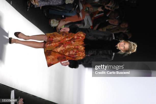 Hana Soukupova wearing Luca Luca Fall 2005 during Olympus Fashion Week Fall 2005 - Luca Luca - Runway at The Tent, Bryant Park in New York City, New...