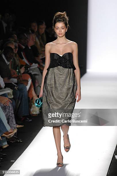 Morgane Dubled wearing Luca Luca Fall 2005 during Olympus Fashion Week Fall 2005 - Luca Luca - Runway at The Tent, Bryant Park in New York City, New...