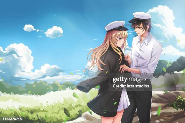 a student couple in love on graduation day in sweden - anime stock illustrations