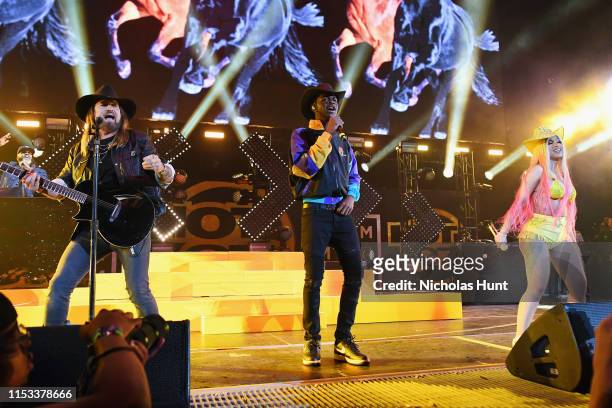 Billy Ray Cyrus, Lil Nas X and Cardi B perform at Summer Jam 2019 at MetLife Stadium on June 02, 2019 in East Rutherford, New Jersey.