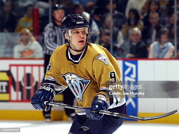 Predators Paul Kariya in the second period. The Nashville Predators beat the Chicago Blackhawks 5-3 on October 25, 2005.