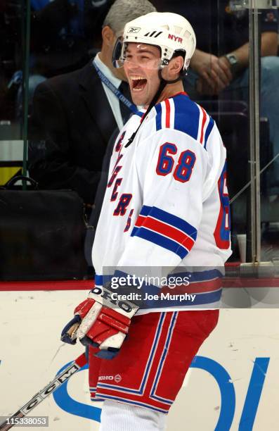 Rangers Jaromir Jagr laughs before the game between the New York Rangers and the Nashville Predators at the Gaylord Center in Nashville, Tennessee on...