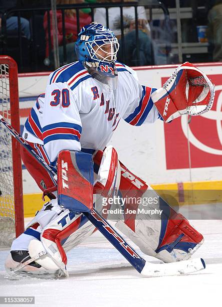 Rangers Henrik Ludqvist during the game between the New York Rangers and the Nashville Predators at the Gaylord Center in Nashville, Tennessee on...