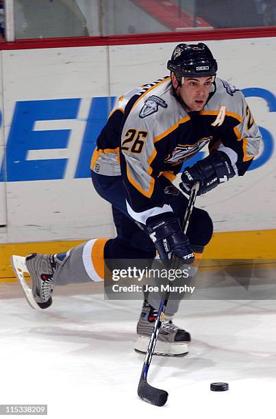 Predators Steve Sullivan skates with the puck during the 2nd period of the game between the New York Rangers and the Nashville Predators at the...