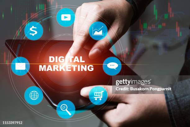 digital marketing online technology concept. - digital marketing stock-fotos und bilder