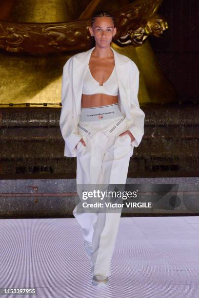 Model walks the runway during the Alexander Wang Ready to Wear Fall/Winter 2019/2020 at Rockefeller Center on May 31, 2019 in New York City.