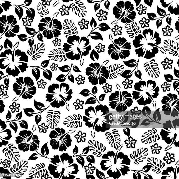 hibiscus seamless pattern . - tropical flower pattern stock illustrations