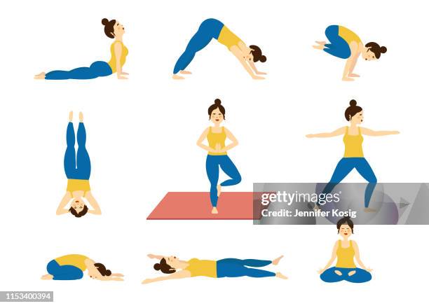 ヨガのポーズのセット, 図示 - woman yoga点のイラスト素材／クリップアート素材／マンガ素材／アイコン素材