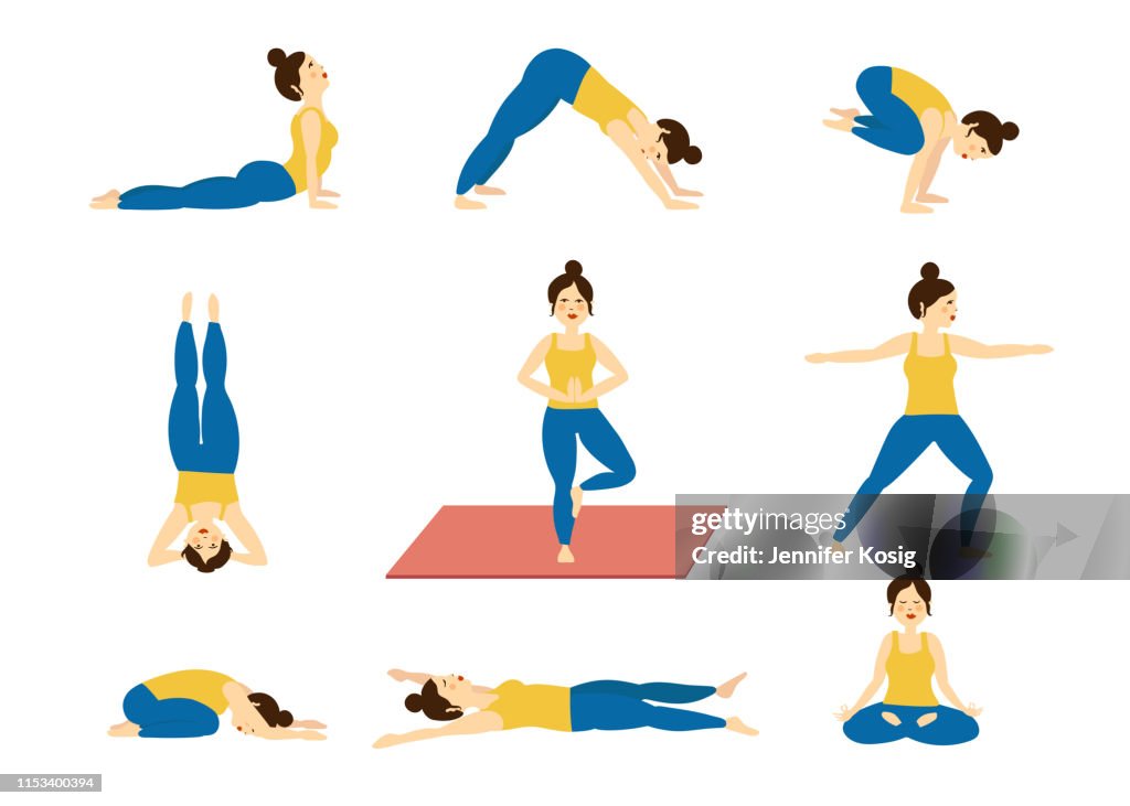 Set of yoga poses, illustrated
