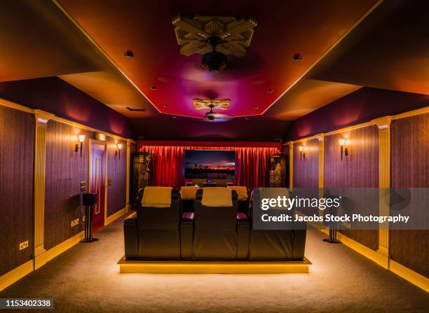 luxurious home cinema - golden screen cinemas stock pictures, royalty-free photos & images