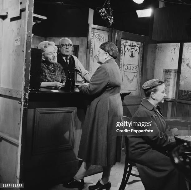 From left, English actors Doris Speed , Arthur Leslie , Violet Carson and Margot Bryant pictured together in character as Annie Walker, Jack Walker,...